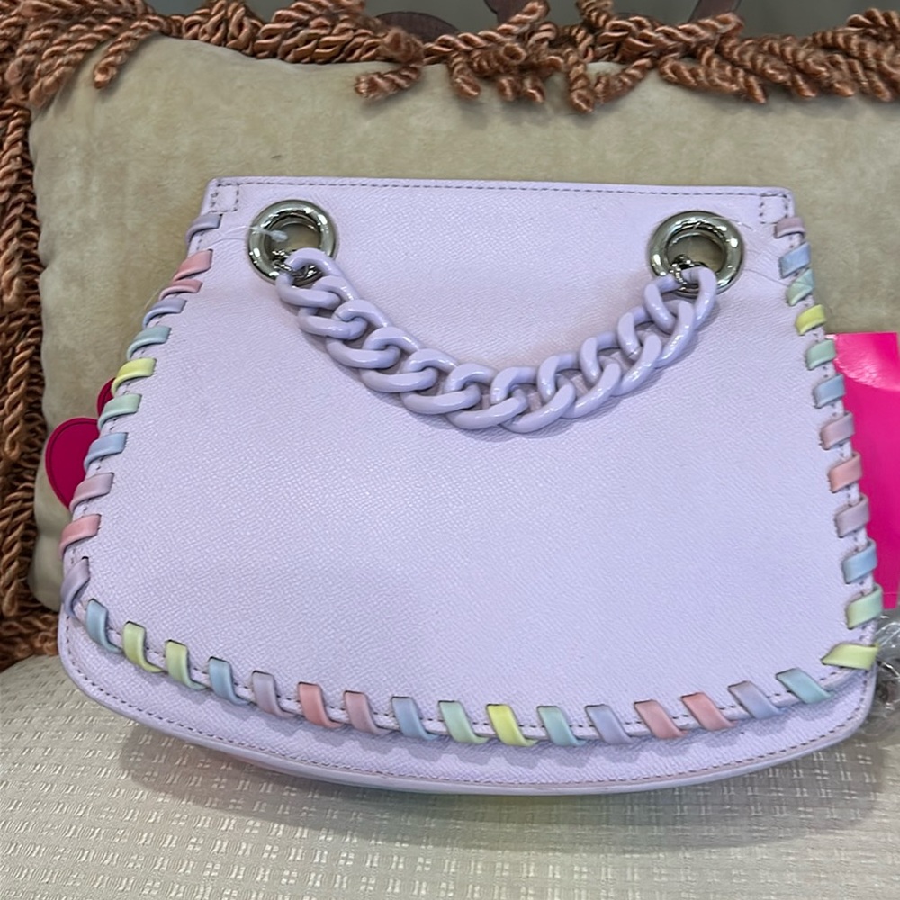 Betsy Johnson NWT lilac ombré saddle bag with chain detail and strap
